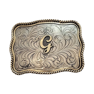 Letter Initial A Monogram two tone vintage western belt buckle