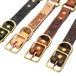 Hand-Tooled Leather Dog Collar – Solid Brass Casted Hardware – Western Collar